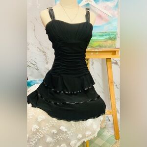 Classic Black Ruffled Cocktail Dress - Women's